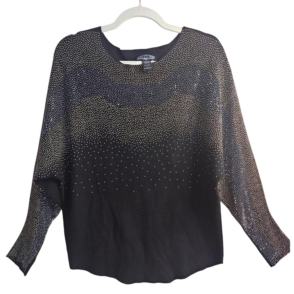 Y2k Black Sequin Ombre Dolman Sleeve Sweater Top L Retro #533 - Picture 1 of 9